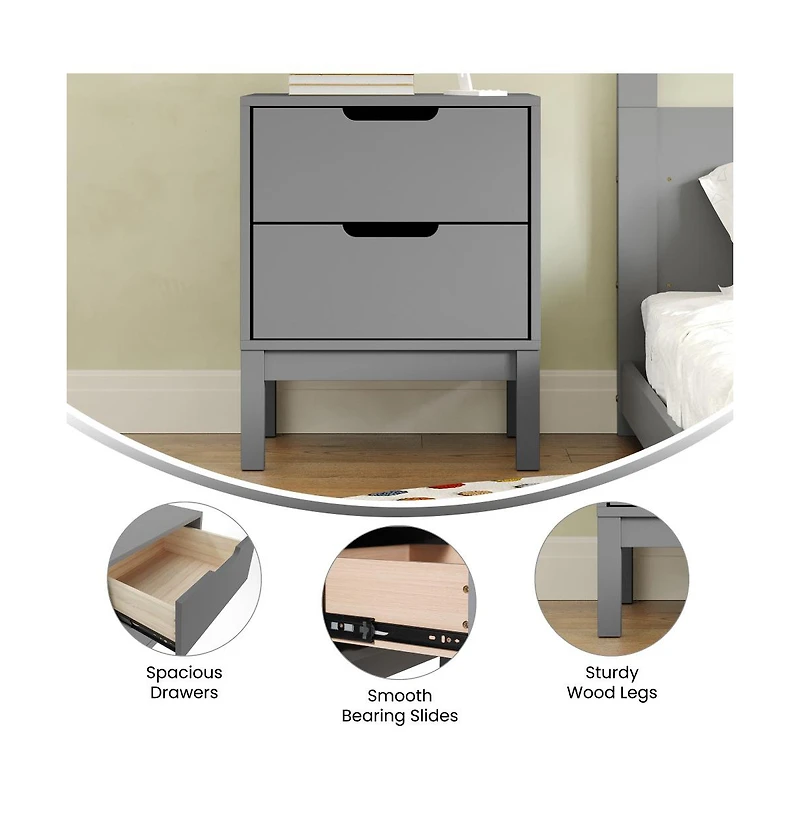 Samuel Kids Double-Drawer Night Stand With Solid Wood Frame