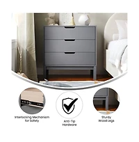 Samuel Kids Triple-Drawer Dresser With Solid Wood Frame