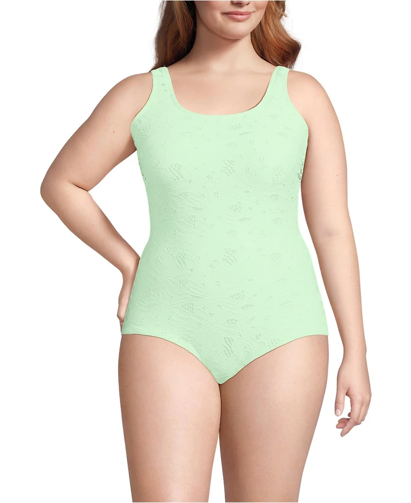 Lands' End Women's Tugless Low Leg Lace One Piece Swimsuit