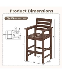 Patio Adirondack Bar Chairs Set of 2 with Wide Armrests & Footrest Backrest