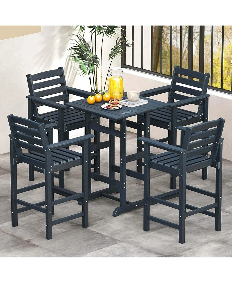 Patio Adirondack Bar Chairs Set of 2 with Wide Armrests & Footrest Backrest