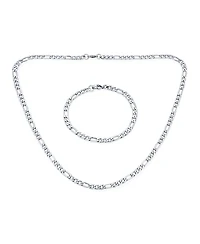 Bling Jewelry Flat Figaro Link 5MM Necklace & Bracelet Set Black Gold Tone Stainless Steel