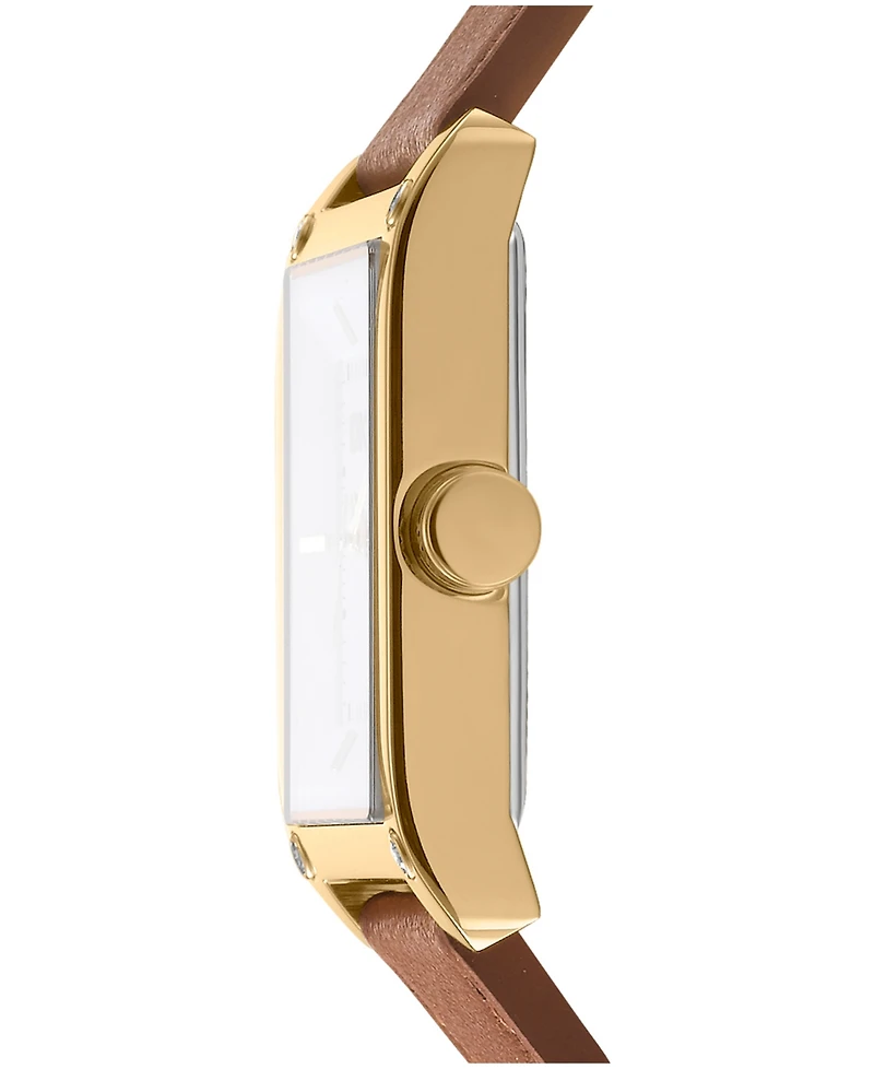 Dkny Women's Westside Maxi White Brown Leather Strap Watch, 41mm