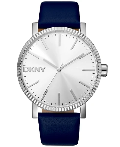 Dkny Women's Soho Maxi Dark Blue Leather Strap Watch, 40mm