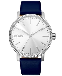 Dkny Women's Soho Maxi Dark Blue Leather Strap Watch, 40mm