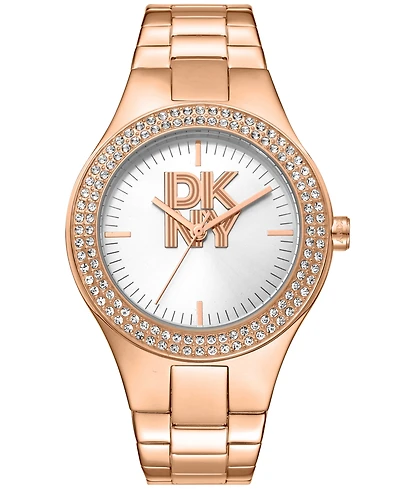 Dkny Women's Parsons Glitz Rose Gold-Tone Stainless Steel Bracelet Watch, 38mm