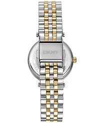 Dkny Women's Essential Glitz Silver Dial Gold Two-Tone Stainless Steel Bracelet Watch 30mm