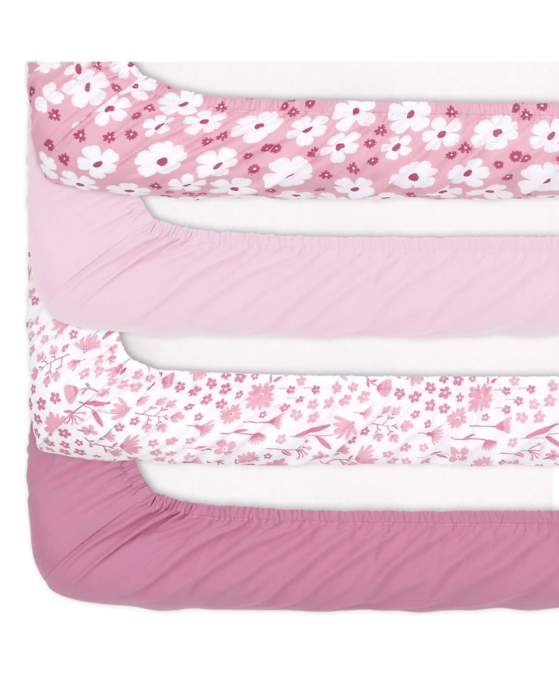 The Peanutshell Fitted Crib Sheet Set, Daisy, 4 Pack