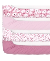 The Peanutshell Fitted Crib Sheet Set, Daisy, 4 Pack