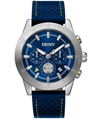 Dkny Men's Bryant Park Chronograph Dark Blue Leather Strap Watch, 44mm