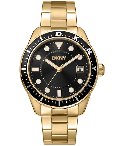 Dkny Men's Crosby Sport Black Gold-Tone Stainless Steel Bracelet Watch, 42mm