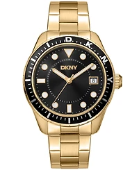 Dkny Men's Crosby Sport Black Gold-Tone Stainless Steel Bracelet Watch, 42mm