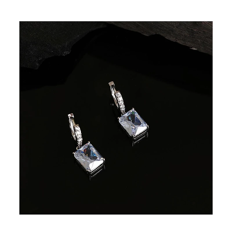 Sohi Women's Silver-Plated Stone Hoop Earrings