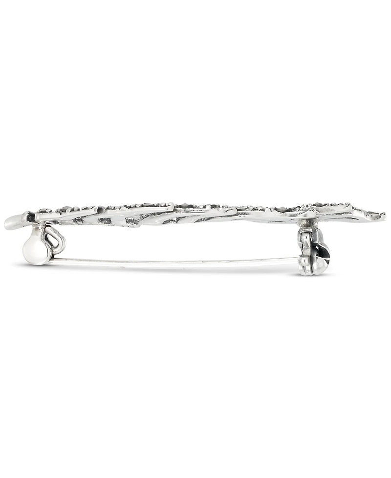 Marcasite Feather Motif Fashion Pin in Sterling Silver