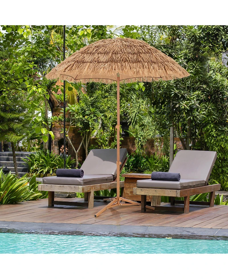 Thatched Tiki Umbrella with Foldable Stand Push Button Tilt