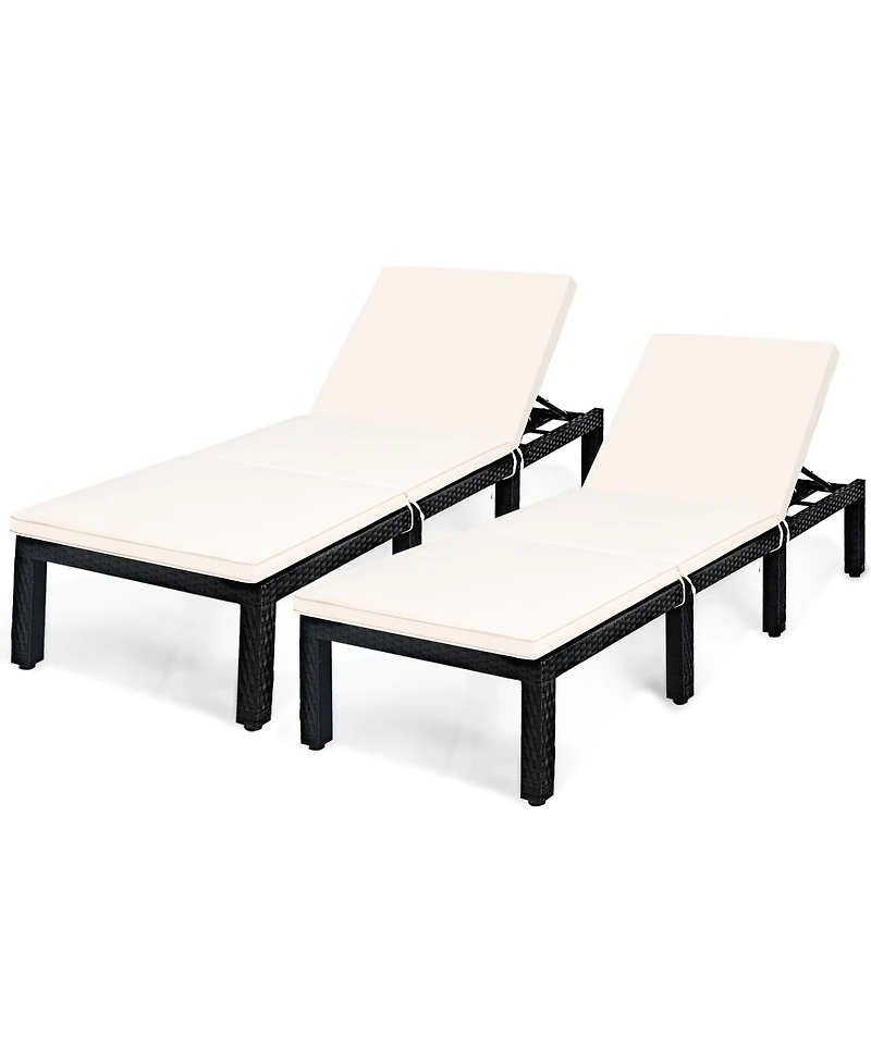 2PCS Patio Garden Rattan Lounge Chair Chaise Couch Cushioned Height Adjustable