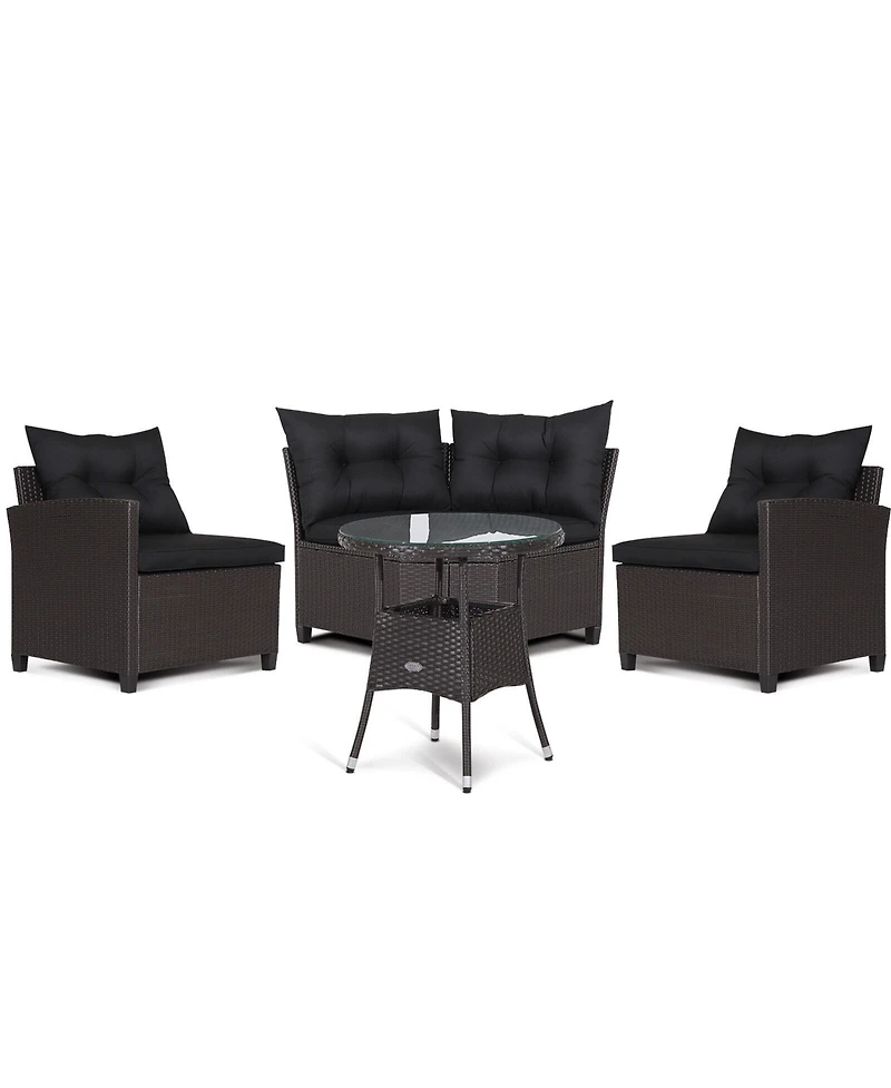 Gymax 4PCS Wicker Patio Sofa Set Rattan Outdoor Furniture Set w/ Cushions