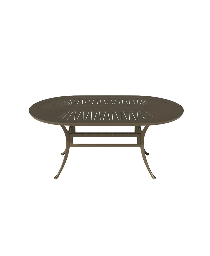 Mondawe 72-inch x 42-inch Oval Powder Coated Cast Aluminum Outdoor Dining Table with Umbrella Hole
