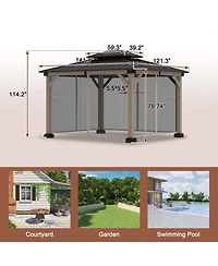 Mondawe 12 ft. x 10 ft. Outdoor Fir Solid Wood Frame Patio Gazebo Canopy Shelter with Galvanized Steel Hardtop Roof Pavilion