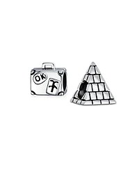 Bling Jewelry Set of 2 Vacation Travel Suitcase Luggage & Egyptian Pyramid Charm Bead Silver