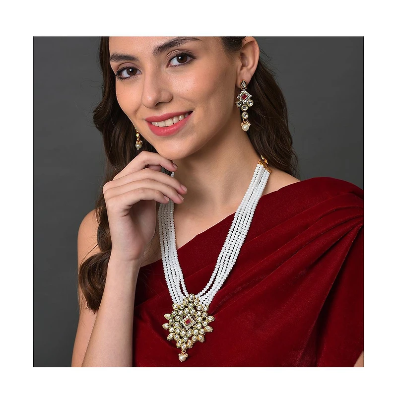 Sohi Women's Gold Plated Kundan Beaded Jewellery Set