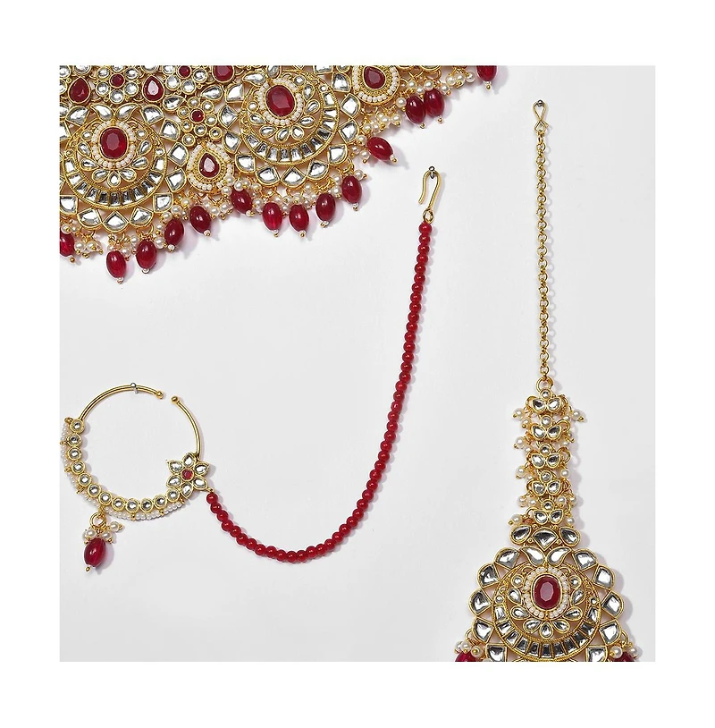 Sohi Women's Gold Plated Kundan Beaded Jewellery Set
