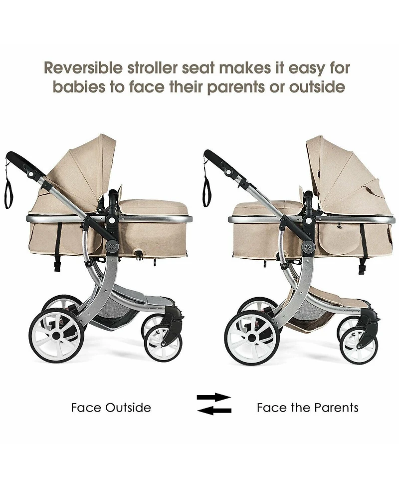 Costway Baby Folding Aluminum Bassinet Reversible Stroller