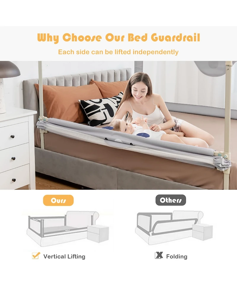 Costway Toddler 69'' Bed Rails Vertical Lifting Bedrail Guard with Lock