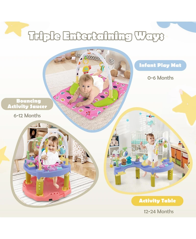 Costway Toddler 3-in-1 Activity Center Bouncing Saucer w/ 3-position