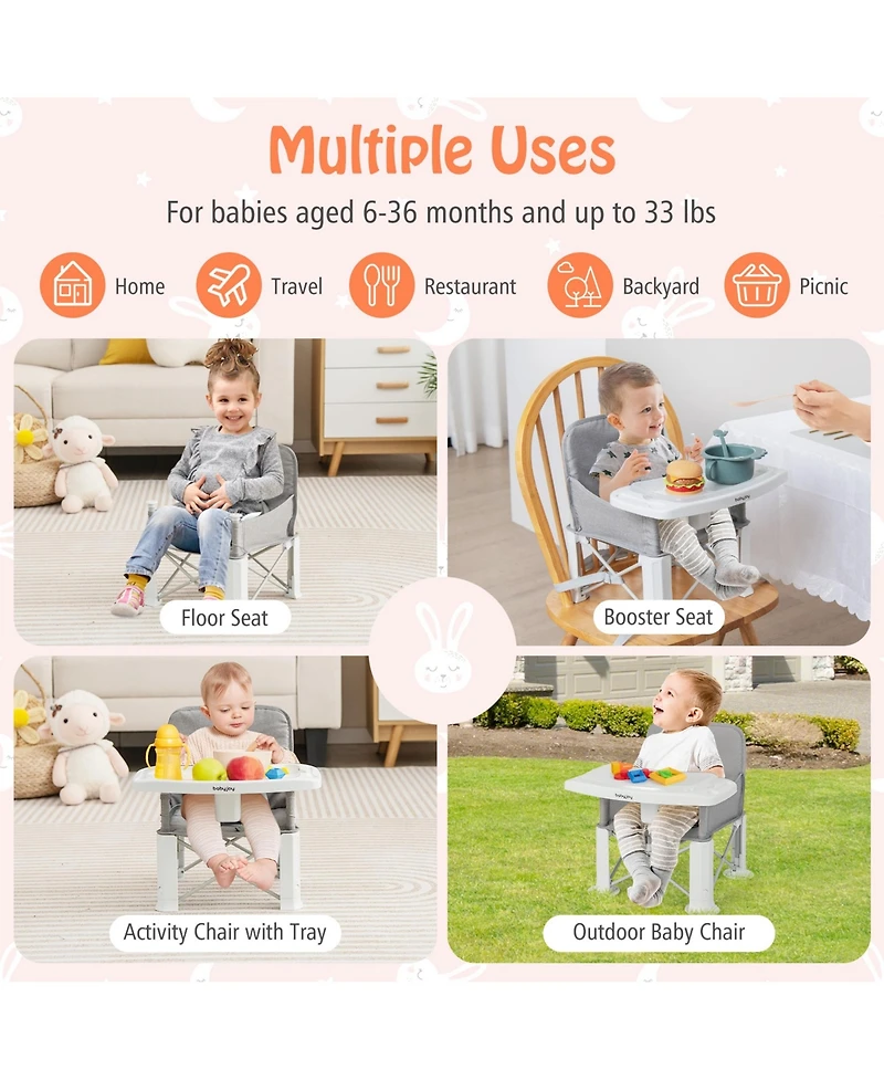 Costway Baby Travel Booster Seat with Double Tray Portable Folding Dining Chair