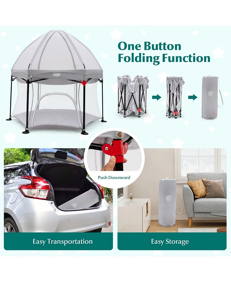Costway Baby 1PCS 53'' Outdoor Playpen w/ Canopy & Carrying Bag Portable
