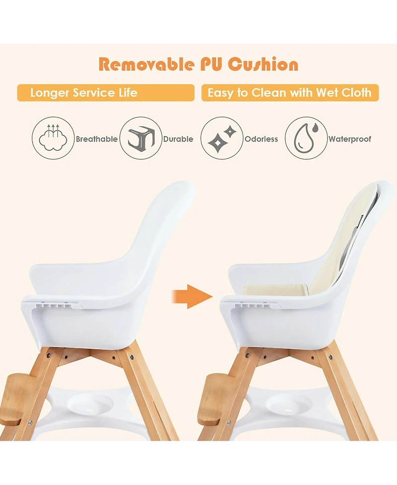 Costway Toddler 3-in-1 Convertible Wooden High Chair Tray Adjustable Legs