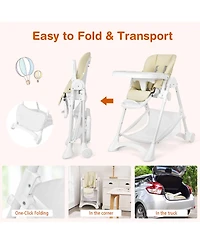 Costway Baby Convertible Folding Adjustable High Chair withWheel Tray Storage Basket