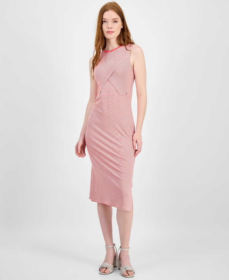Tommy Hilfiger Women's Striped Crossover Midi Dress