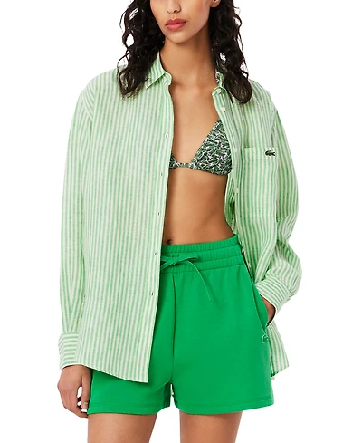 Lacoste Usa Women's Linen Oversized Striped Shirt