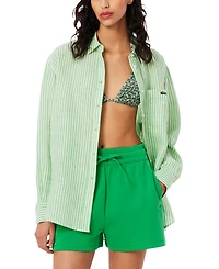 Lacoste Usa Women's Linen Oversized Striped Shirt