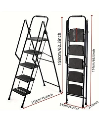 5 Step Lightweight Folding Ladder with Wide Anti-Slip Pedal and Safety Handle, Multi-Purpose Steel Step Ladder