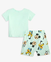 Disney Baby Boys Mickey & Friends Cotton T-Shirt Shorts, 2 Piece Set
