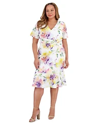 London Times Plus Size Twist-Front Ruffle-Hem Midi Dress