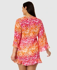 Anne Cole Plus Size Printed Flounce Tunic Swim Cover-Up