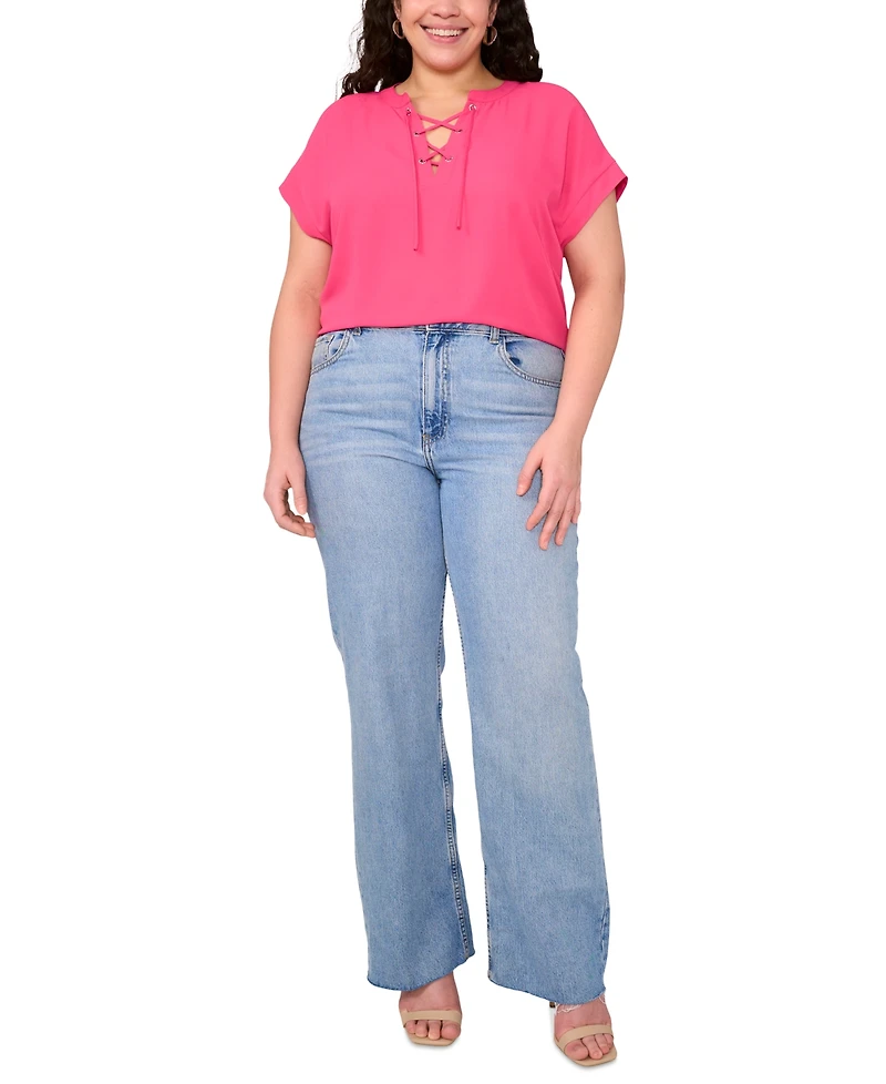 Vince Camuto Plus Lace-Up Short-Sleeve Top