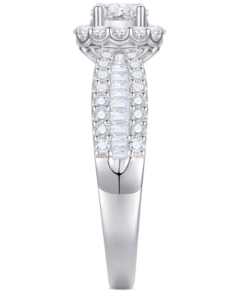 Diamond Oval Halo Three Row Engagement Ring (1 ct. t.w.) 14k Yellow or White Gold