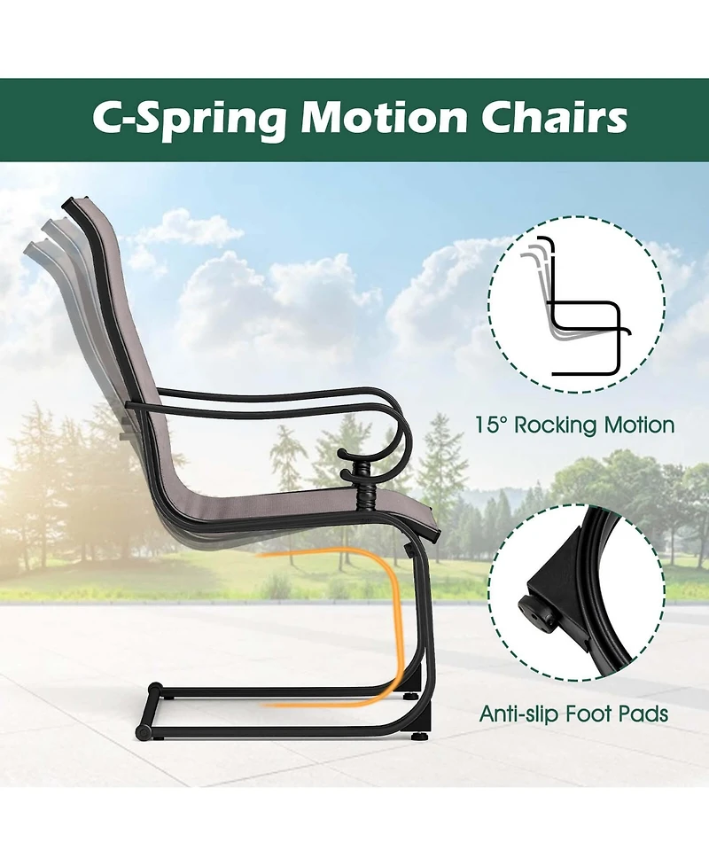 Set of 2 Patio Chairs C-Spring Motion Chairs with Quick-drying & Breathable Fabric