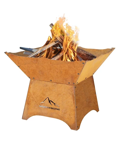 Aoodor 24" Rustic Corten Steel Fire Pit with 12" Stand, Rust Patina Finish, Detachable Wood-Burning Fire Bowl for Outdoors, Patio Decor