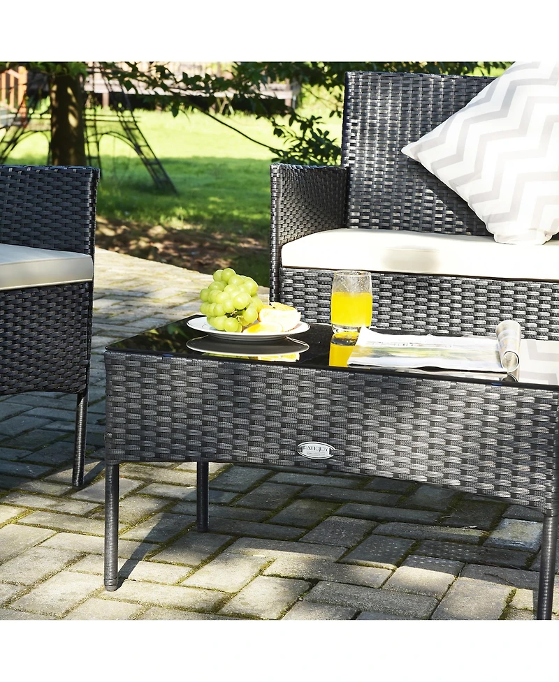 4PCS Patio Rattan Furniture Set Cushioned Sofa Coffee Table Backyard Porch