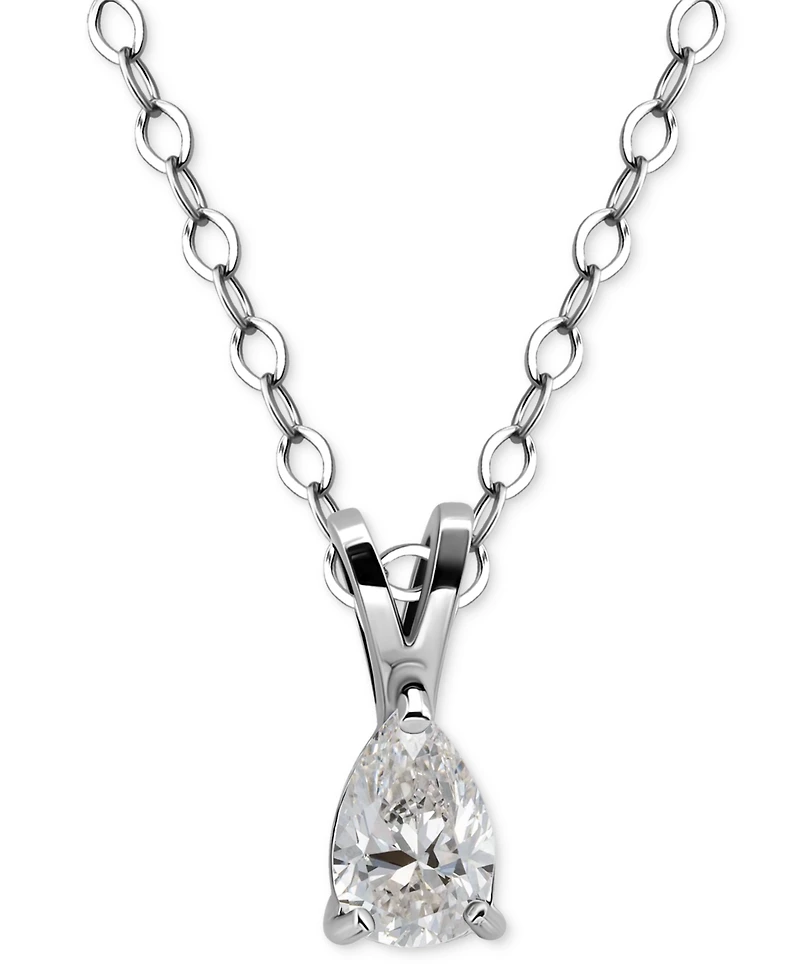 Giani Bernini Cubic Zirconia Pear Solitaire Pendant Necklace, 16" + 2" extender, Exclusively at Macy's
