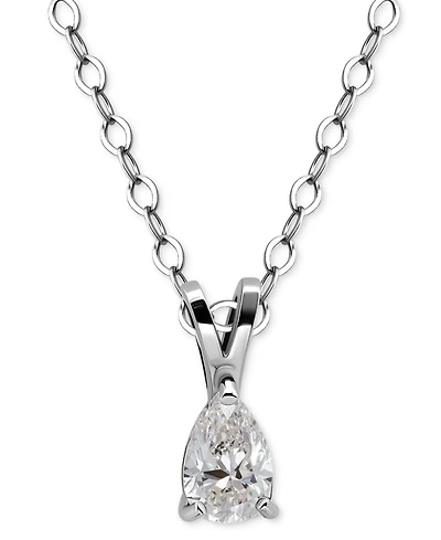 Giani Bernini Cubic Zirconia Pear Solitaire Pendant Necklace, 16" + 2" extender, Exclusively at Macy's