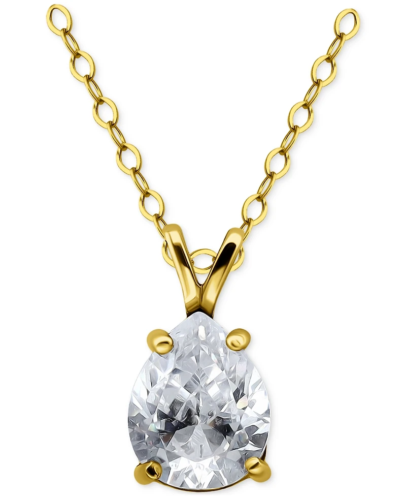 Giani Bernini Cubic Zirconia Pear Solitaire Pendant Necklace, 16" + 2" extender, Exclusively at Macy's