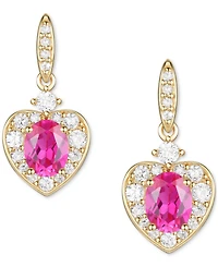 Lab Grown Ruby (5/8 ct. t.w.) & Lab Grown White Sapphire (1/3 ct. t.w.) Heart Halo Drop Earrings in 14k Gold-Plated Sterling Silver