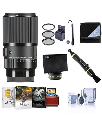 Sigma 105mm f/2.8 Dg Dn Art Macro Lens for Sony E, Bundle with Mac Software Kit, 62mm Filter Kit, Lens Wrap, Lens Shade, Cleaner, Cleaning Kit, Lens C